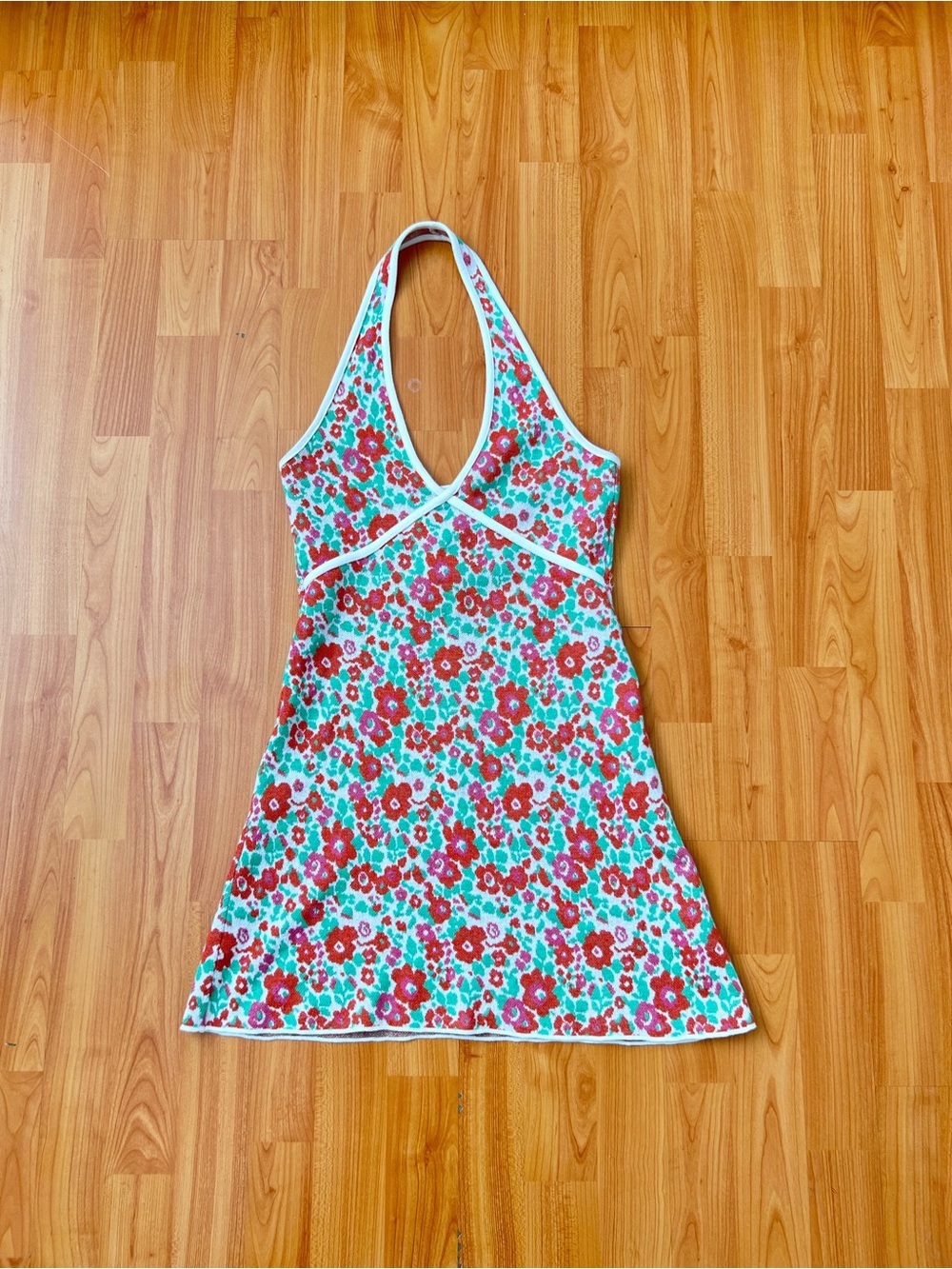 Zara Retro Floral Knit Halter Dress